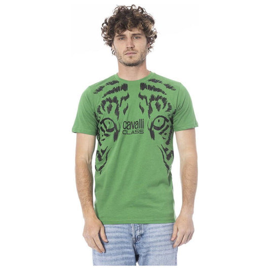 Cavalli Class Green Cotton Men T-Shirt CA-24364-M