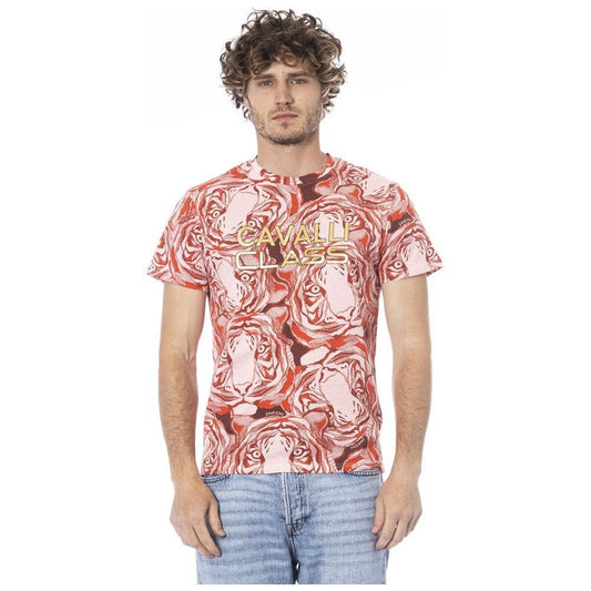 Cavalli Class Red Cotton Men T-Shirt CA-24345-M