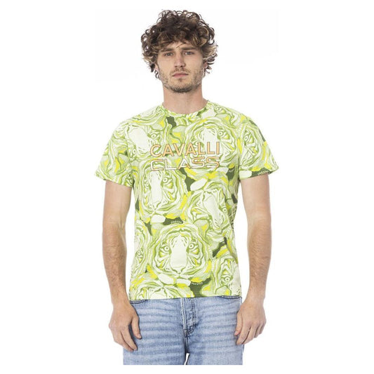 Cavalli Class Green Cotton Men T-Shirt CA-24344-M