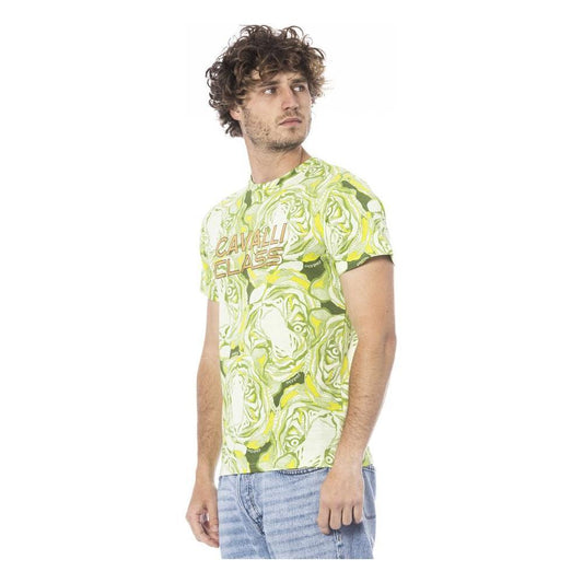 Cavalli Class Green Cotton Men T-Shirt CA-24344-M