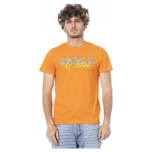 Cavalli Class Orange Cotton Men T-Shirt CA-24336-M