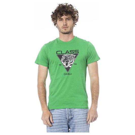 Cavalli Class Green Cotton Men T-Shirt CA-24332-M