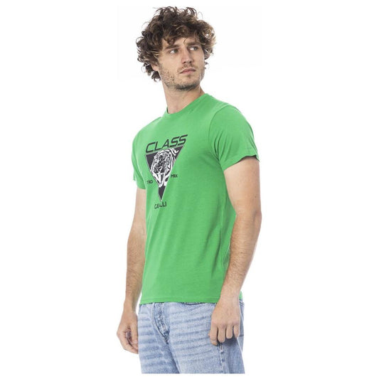 Cavalli Class Green Cotton Men T-Shirt CA-24332-M