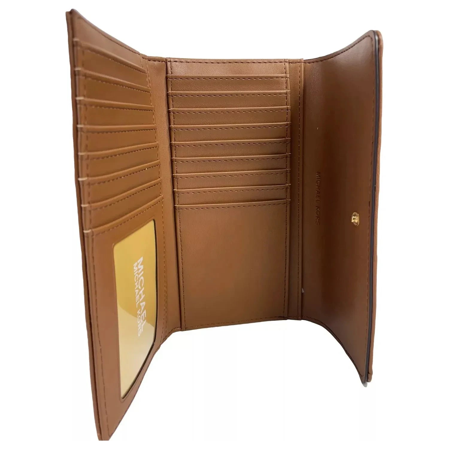 محفظة مايكل كورس جيت سيت ترافل كبيرة من الجلد المبطن بثلاث طيات باللون البني