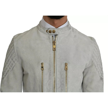 Dolce & Gabbana Leather White Biker Motorcycle Jacket