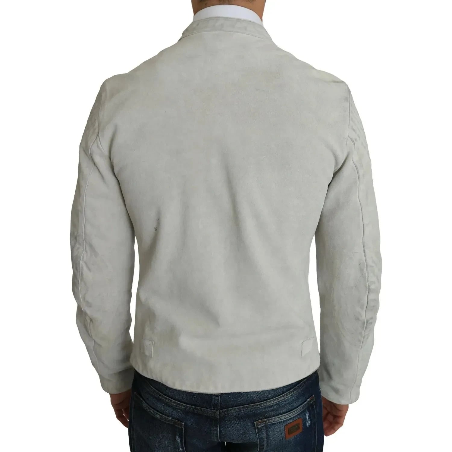 سترة بايكر للدراجات النارية من الجلد باللون الأبيض من دولتشي آند غابانا