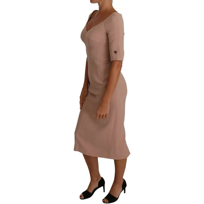 Dolce & Gabbana Dusty Pink Midi Sheath Crystal Buttons Dress