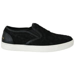 Dolce & Gabbana Black Lace Leather Logo Flat Slip-On Sneakers LA5878