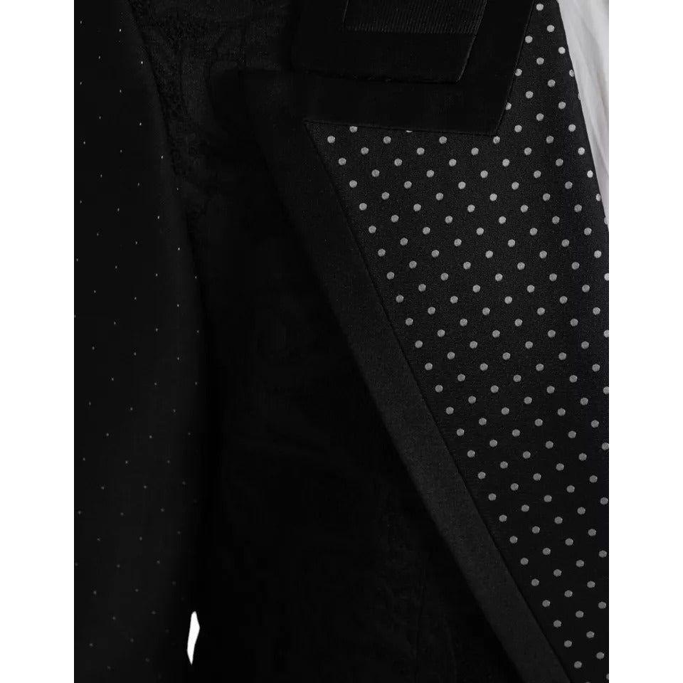 سترة دولتشي آند غابانا ذات الصدر الواحد من الحرير باللون الأسود والفضي