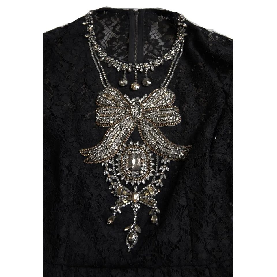 Dolce & Gabbana Black Nylon Lace Embellished Sheath Dress