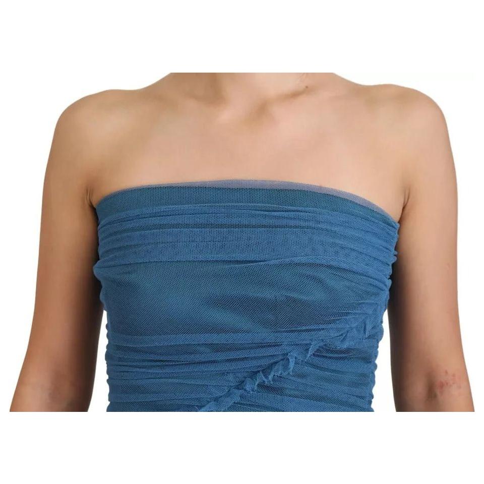 فستان دولتشي آند غابانا من التول المكشكش ذو الحواف الشبكية باللون الأزرق