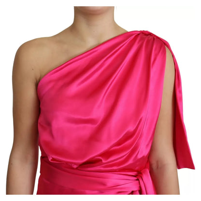 Dolce & Gabbana Fuchsia Fitted Cut One Shoulder Midi Dress
