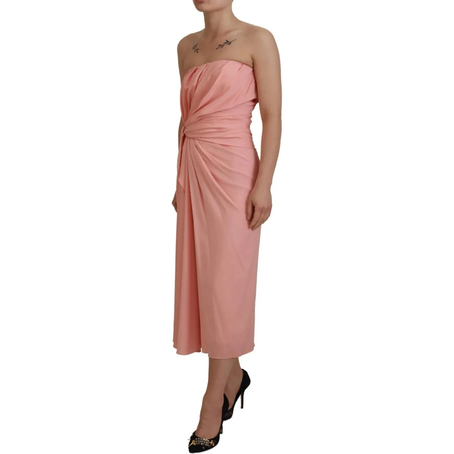 Dolce & Gabbana Pink Silk Stretch Strapless Sheath Midi Dress