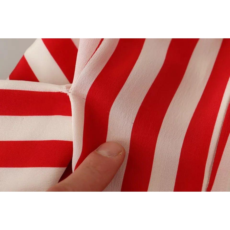 فستان ماكسي من دولتشي آند غابانا من الحرير باللون الأبيض والأحمر