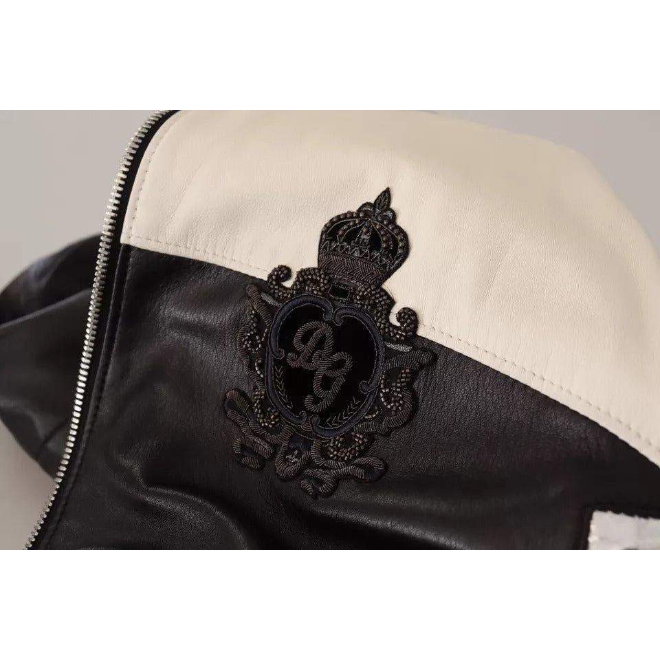 جاكيت بلوزون بغطاء رأس من الجلد الأسود من دولتشي آند غابانا