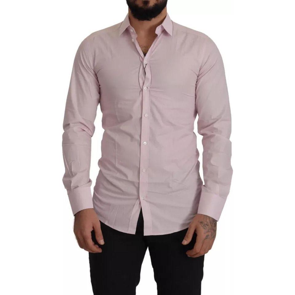 Dolce & Gabbana Light Pink Cotton Dress Formal Men GOLD Shirt