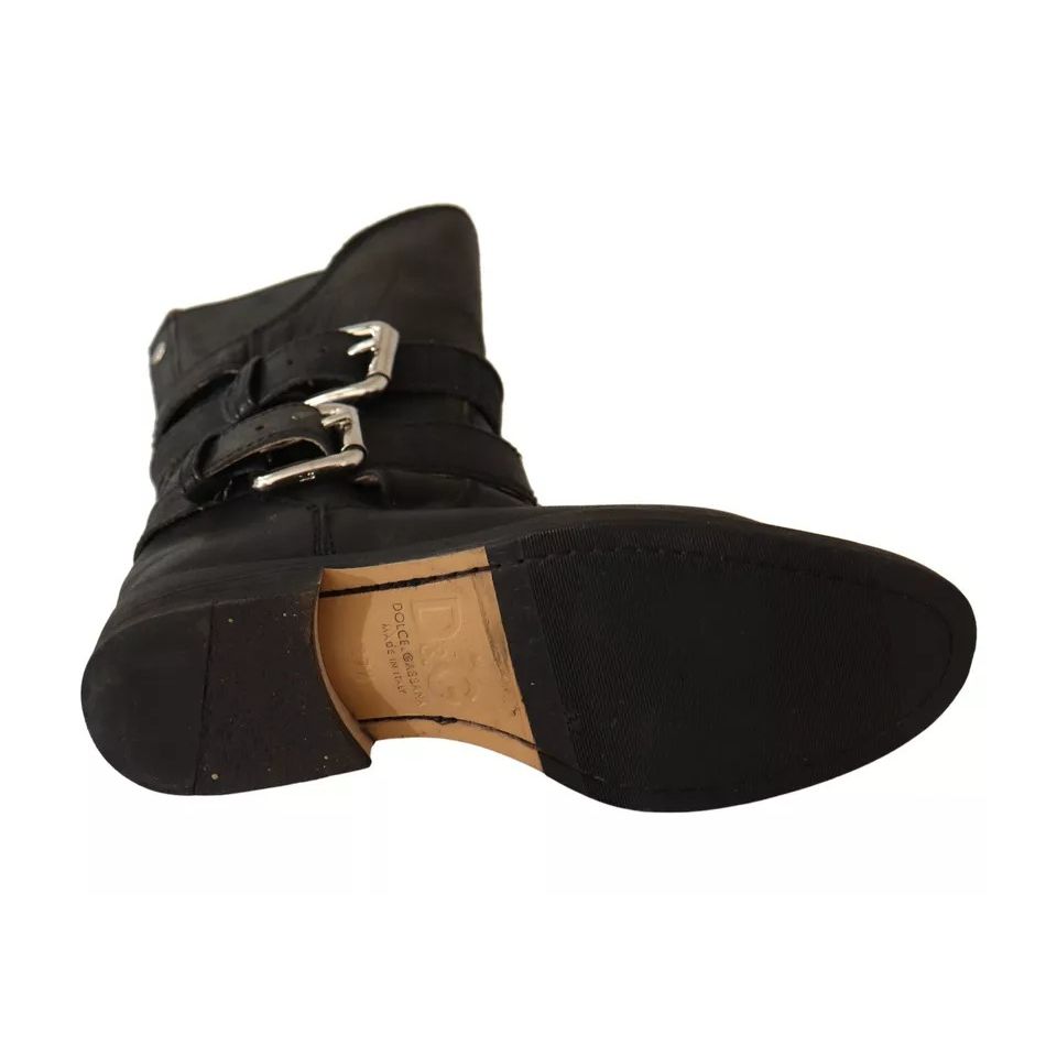 حذاء دولتشي آند غابانا أسود من الجلد بمشبك حتى منتصف الساق