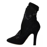 Dolce & Gabbana Black Stretch Pumps Boots Floral Lace Shoes LA8945-39
