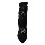 Dolce & Gabbana Black Stretch Pumps Boots Floral Lace Shoes LA8945-39