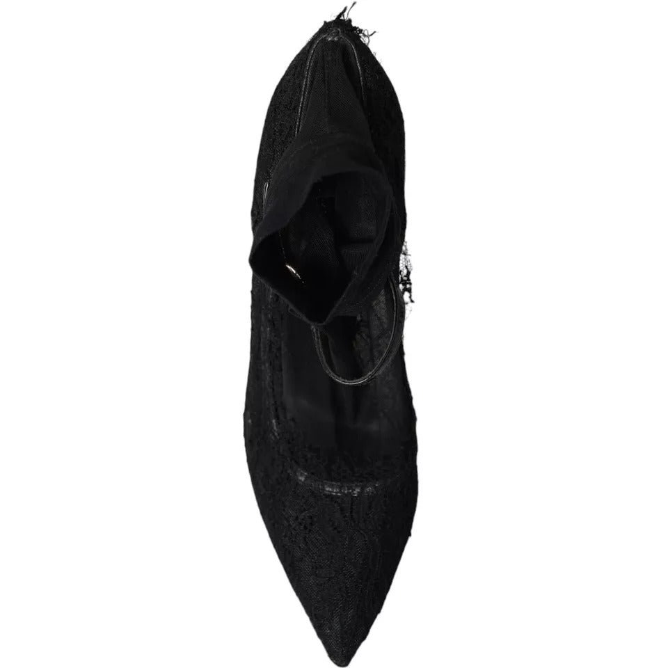 حذاء بوت طويل مطاطي من التول الأسود من دولتشي آند غابانا