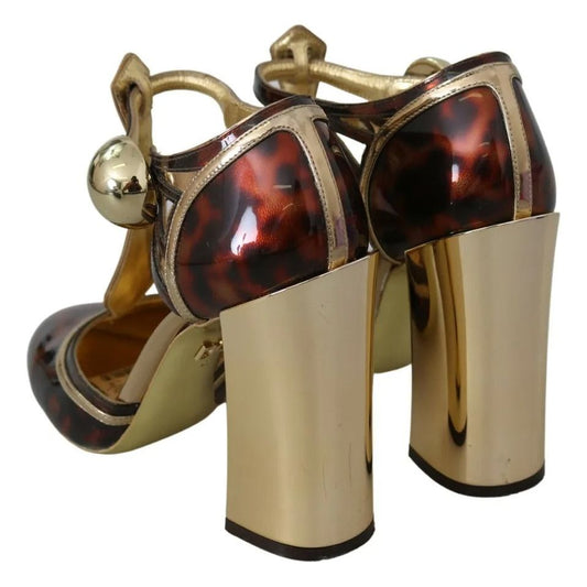 Dolce & Gabbana Gold Leopard T-strap Pumps Sandals Shoes LA7775-41