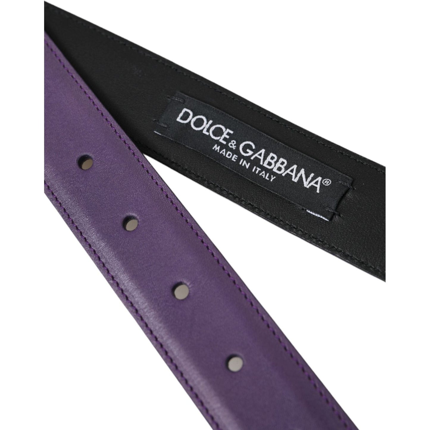 Dolce & Gabbana Purple Leather Gold Metal Buckle Belt Men
