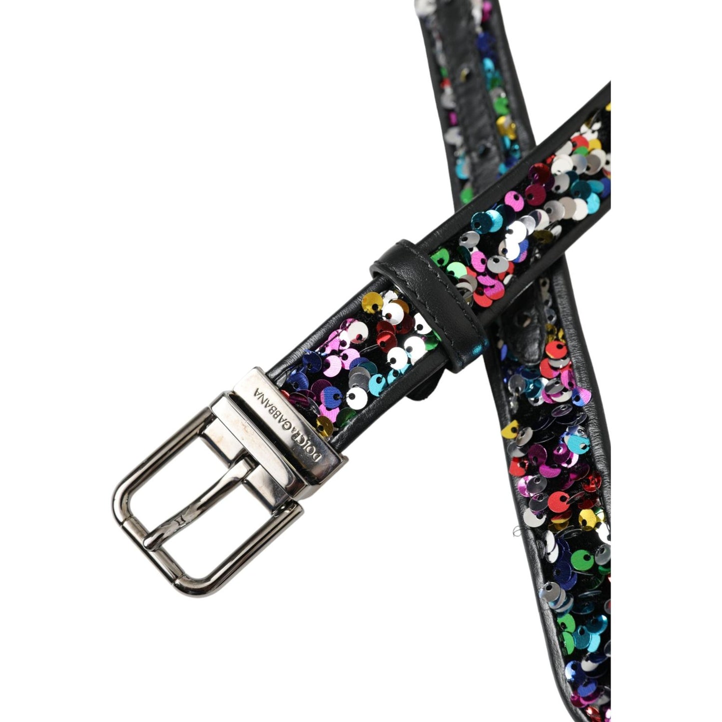 Dolce & Gabbana Black Sequined Silver Metal Buckle Women Belt BEL9191-90