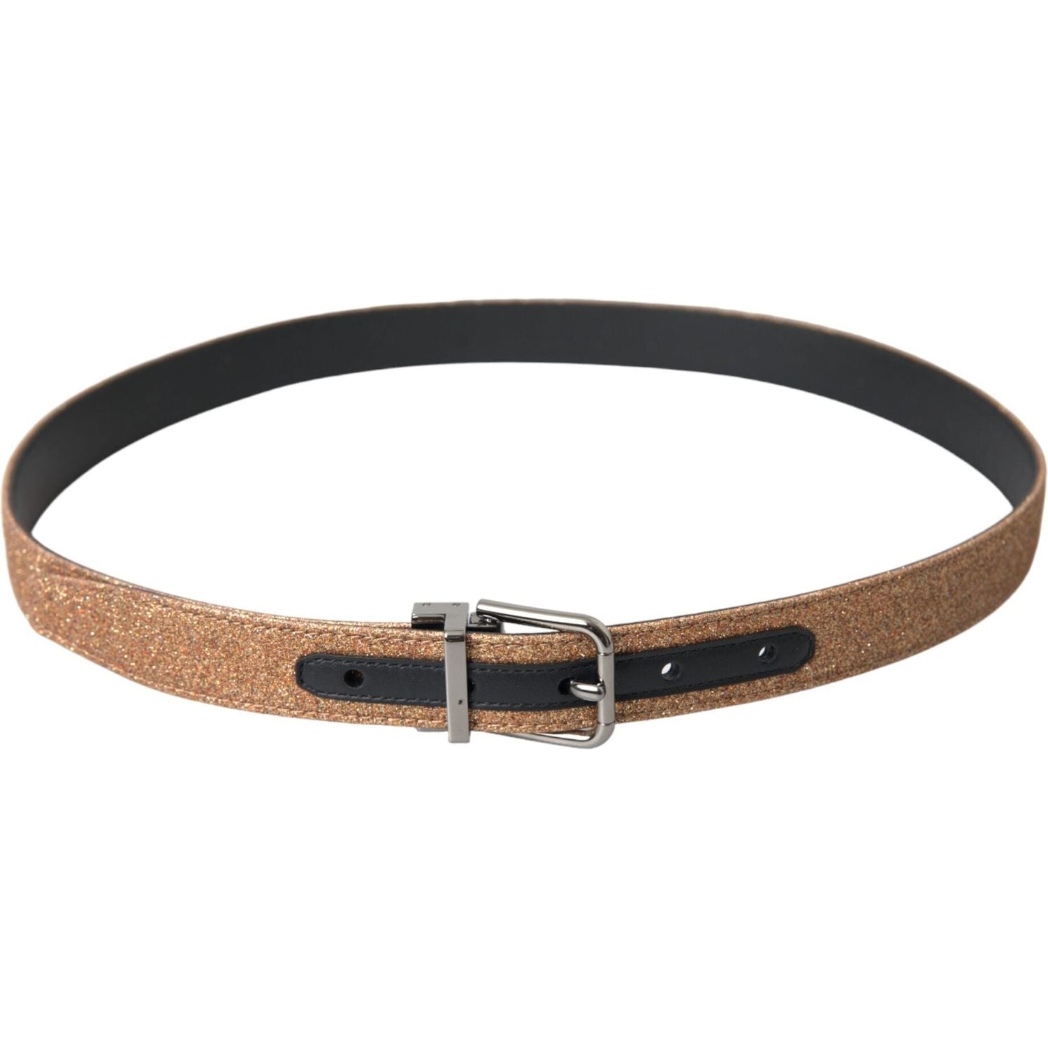 حزام دولتشي آند غابانا الذهبي اللامع المصنوع من الجلد مع مشبك معدني فضي