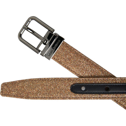 Dolce & Gabbana Gold Glitter Leather Silver Metal Buckle Belt