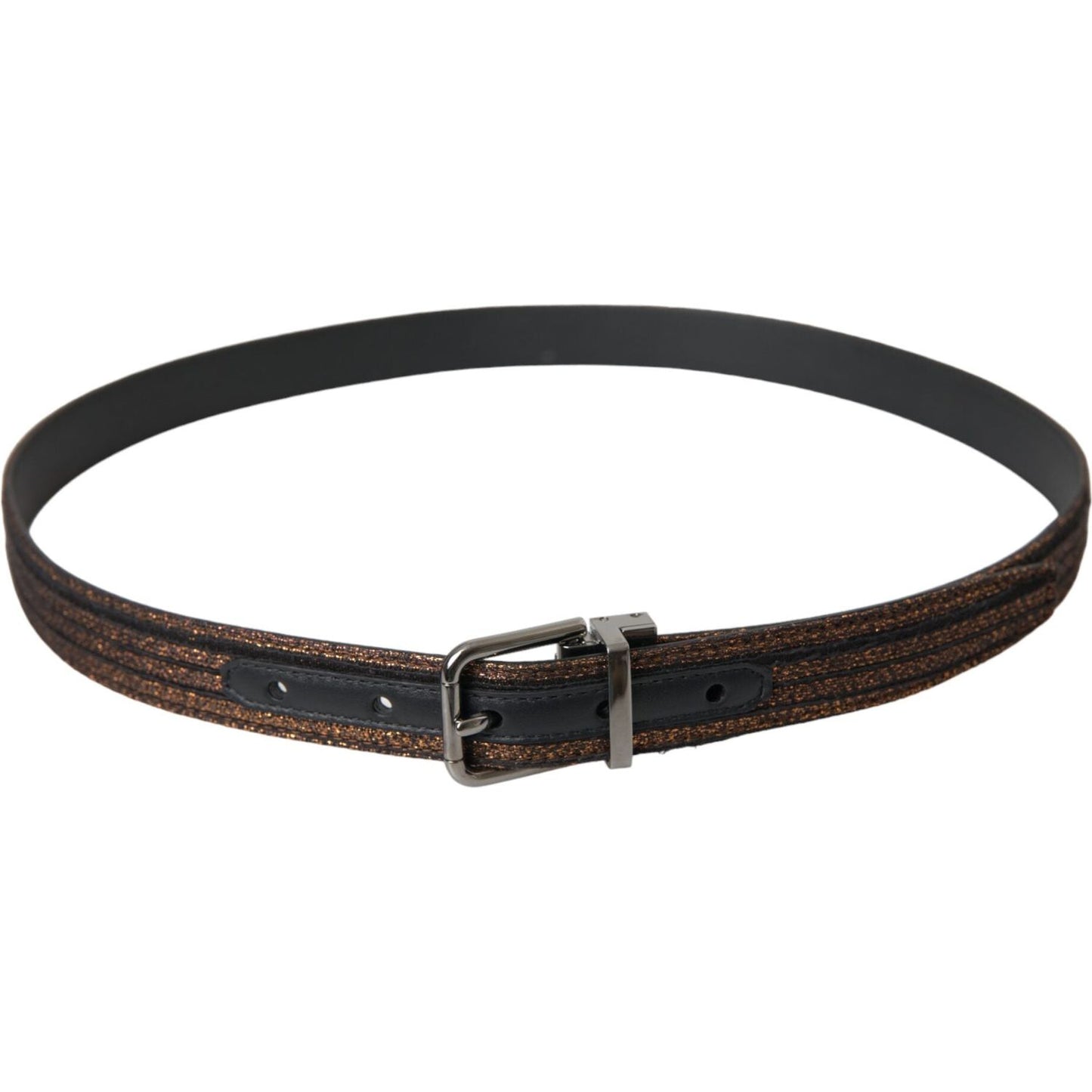 Dolce & Gabbana Gold Jacquard Stripes Silver Metal Buckle Belt