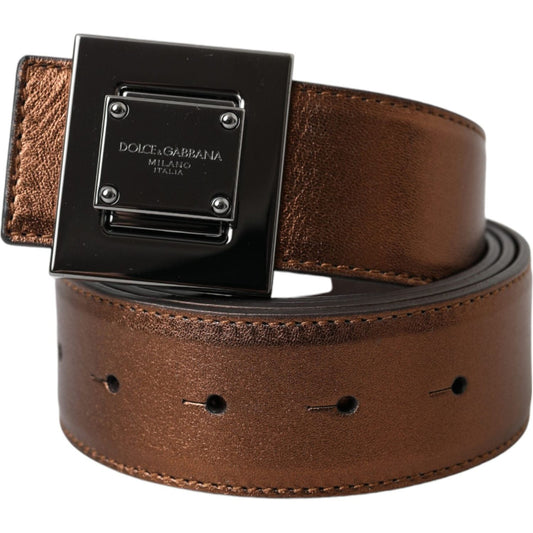 Dolce & Gabbana Metallic Bronze Leather Square Metal Buckle Belt BEL9197-85