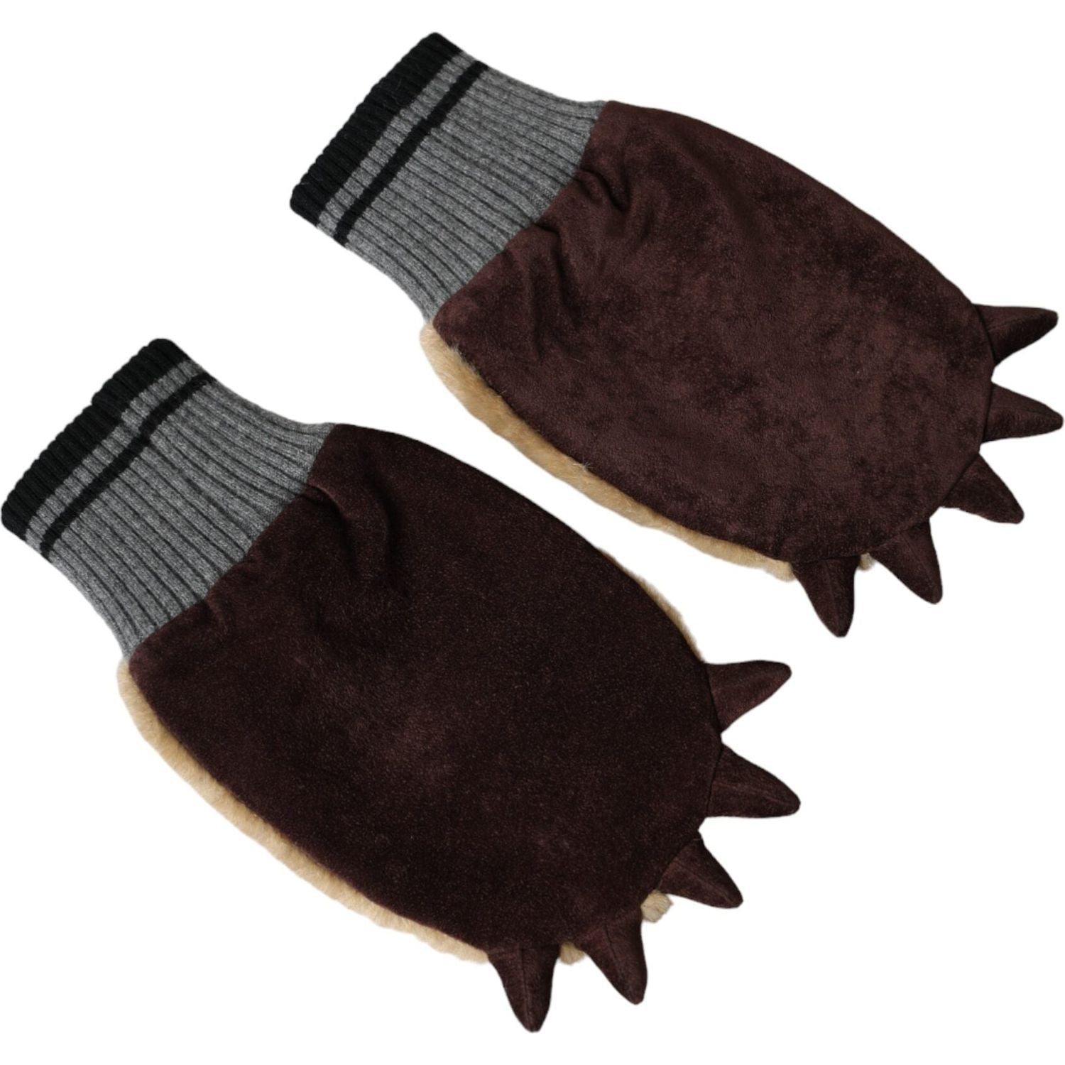 Dolce & Gabbana Beige Acrylic Knitted Fur Wrist Mitten Gloves