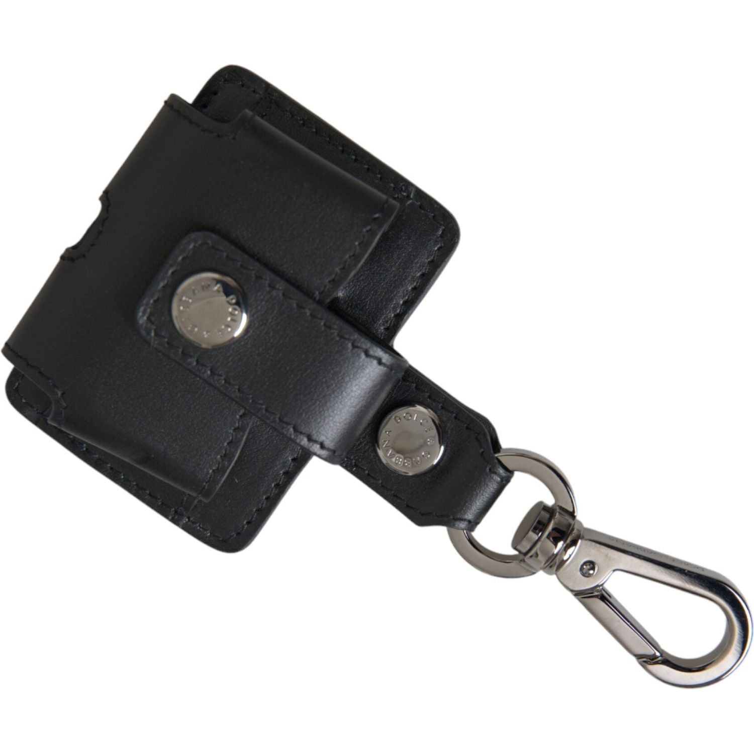 حافظة سماعات Airpods من دولتشي آند غابانا مصنوعة من الجلد الأسود العادي باللون الفضي