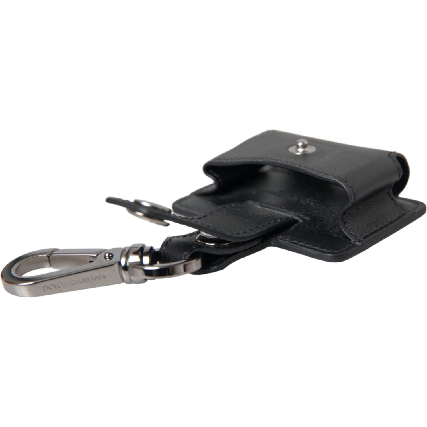 حافظة سماعات Airpods من دولتشي آند غابانا مصنوعة من الجلد الأسود العادي باللون الفضي