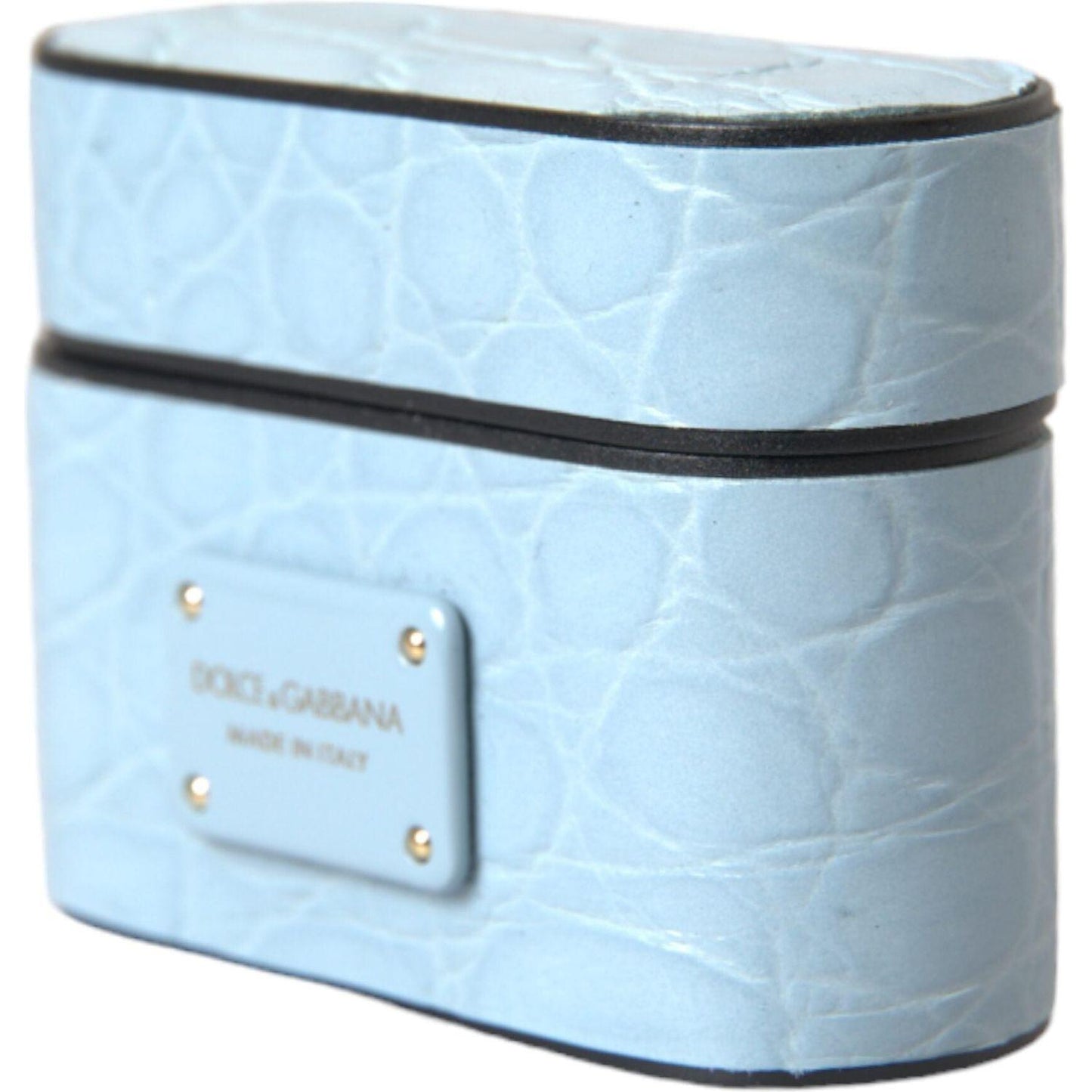 Dolce & Gabbana Light Blue Leather Metal Logo Plaque Airpods Case SMY101331