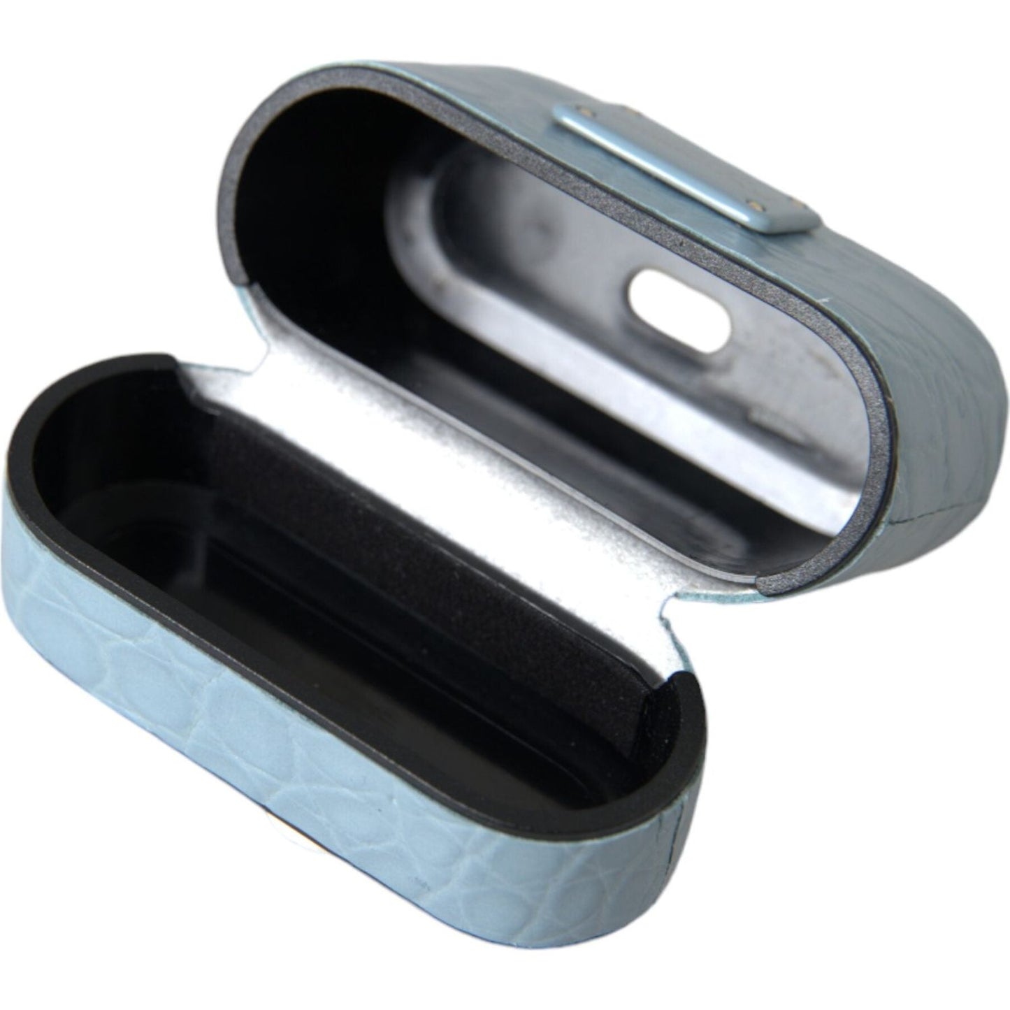 Dolce & Gabbana Light Blue Leather Metal Logo Plaque Airpods Case SMY101331