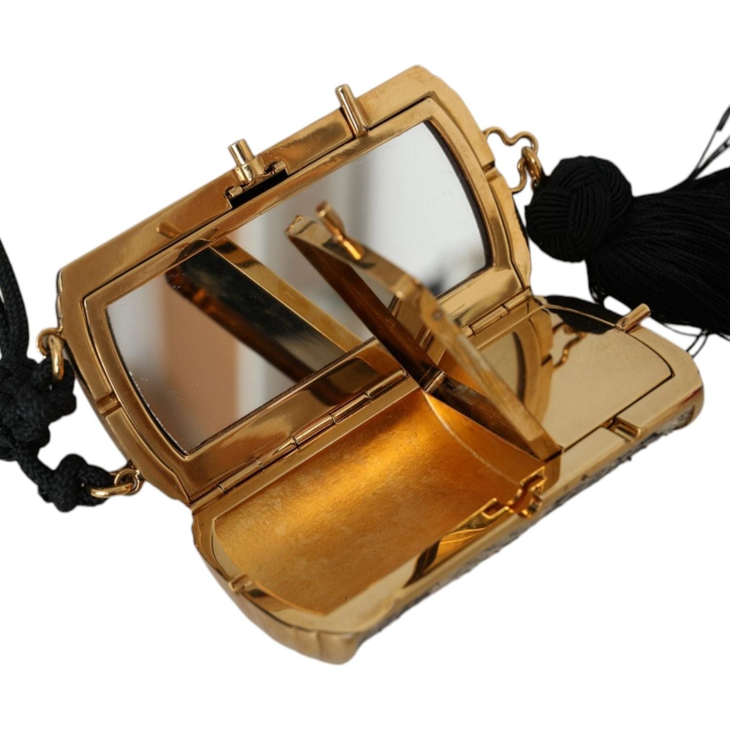 حقيبة دولتشي آند غابانا لحمل مستحضرات التجميل من الجلد الاستوائي باللون البيج مع مرآة صغيرة