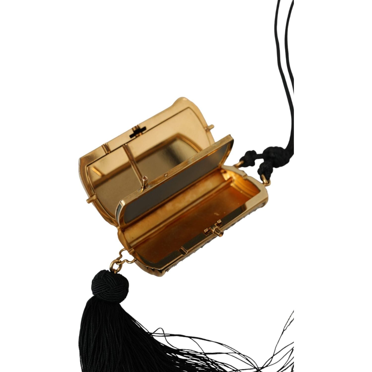 حقيبة دولتشي آند غابانا لحمل مستحضرات التجميل من الجلد الاستوائي باللون البيج مع مرآة صغيرة