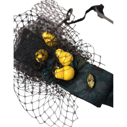 Dolce & Gabbana Black Lemons Sicily Purple Crystal Net Headband Diadem