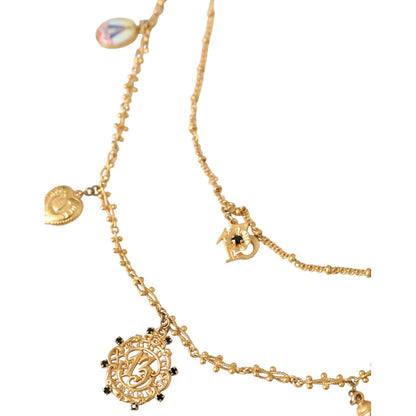 Dolce & Gabbana Gold Tone Chain Brass Charm Statement Sicily Necklace Necklace