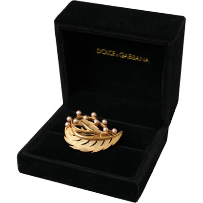 Dolce & Gabbana Gold Brass Leaf Embellished Jewelry Brooch Hair Pin FASHION ACCESSORIES
