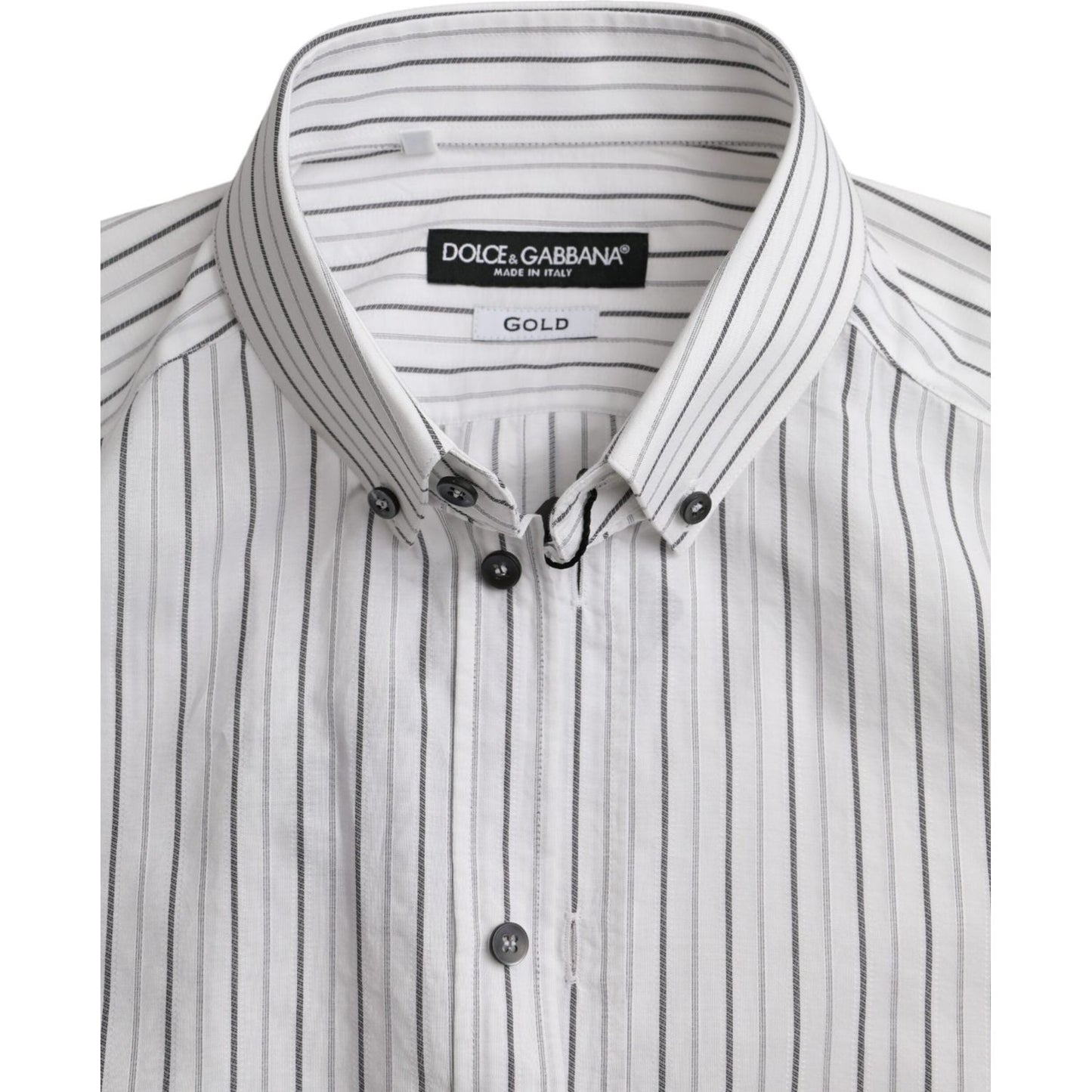 Dolce & Gabbana Black White Striped Formal Dress GOLD Shirt