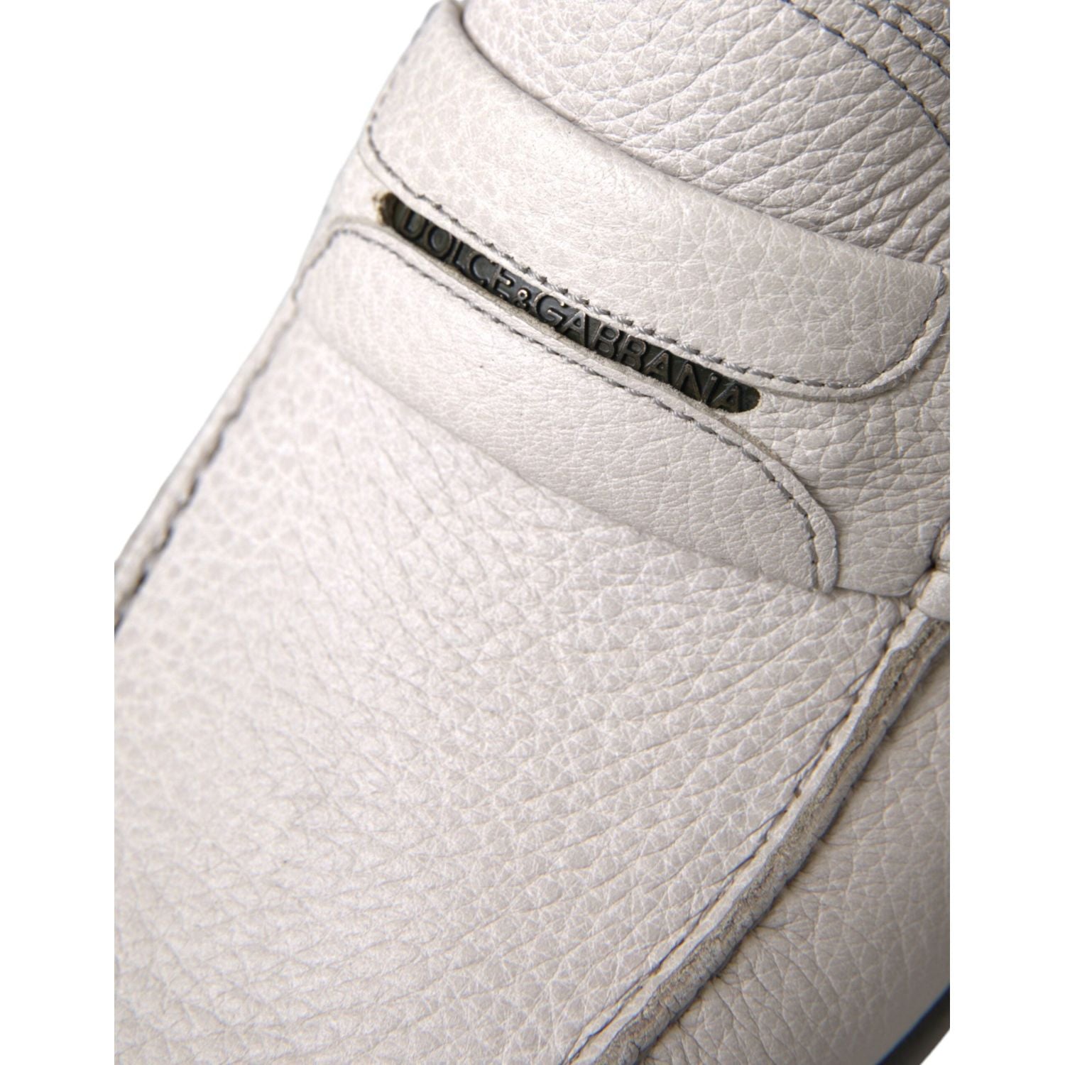 حذاء موكاسين جلدي أبيض رمادي من دولتشي آند غابانا