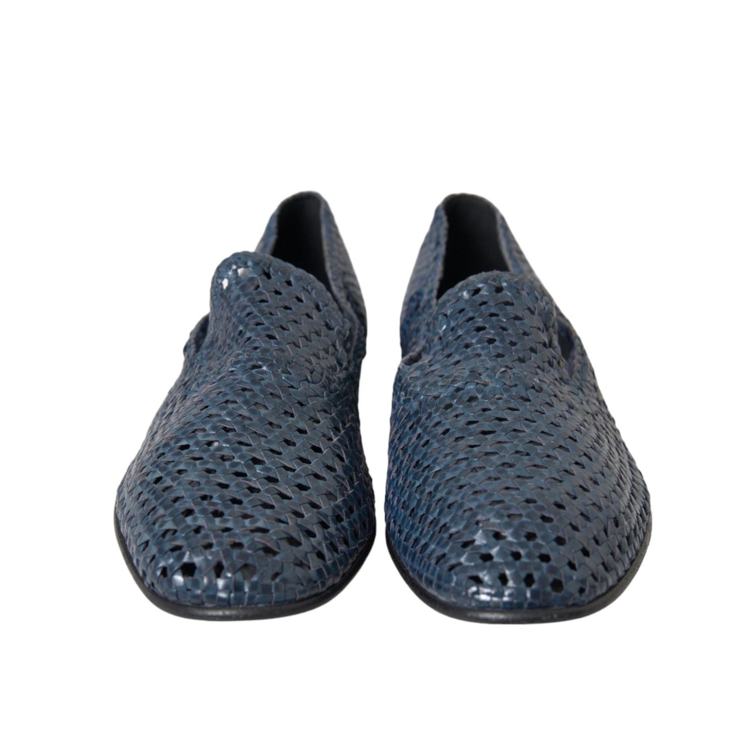 Dolce & Gabbana Blue Woven Leather Slip On Loafers Men Shoes