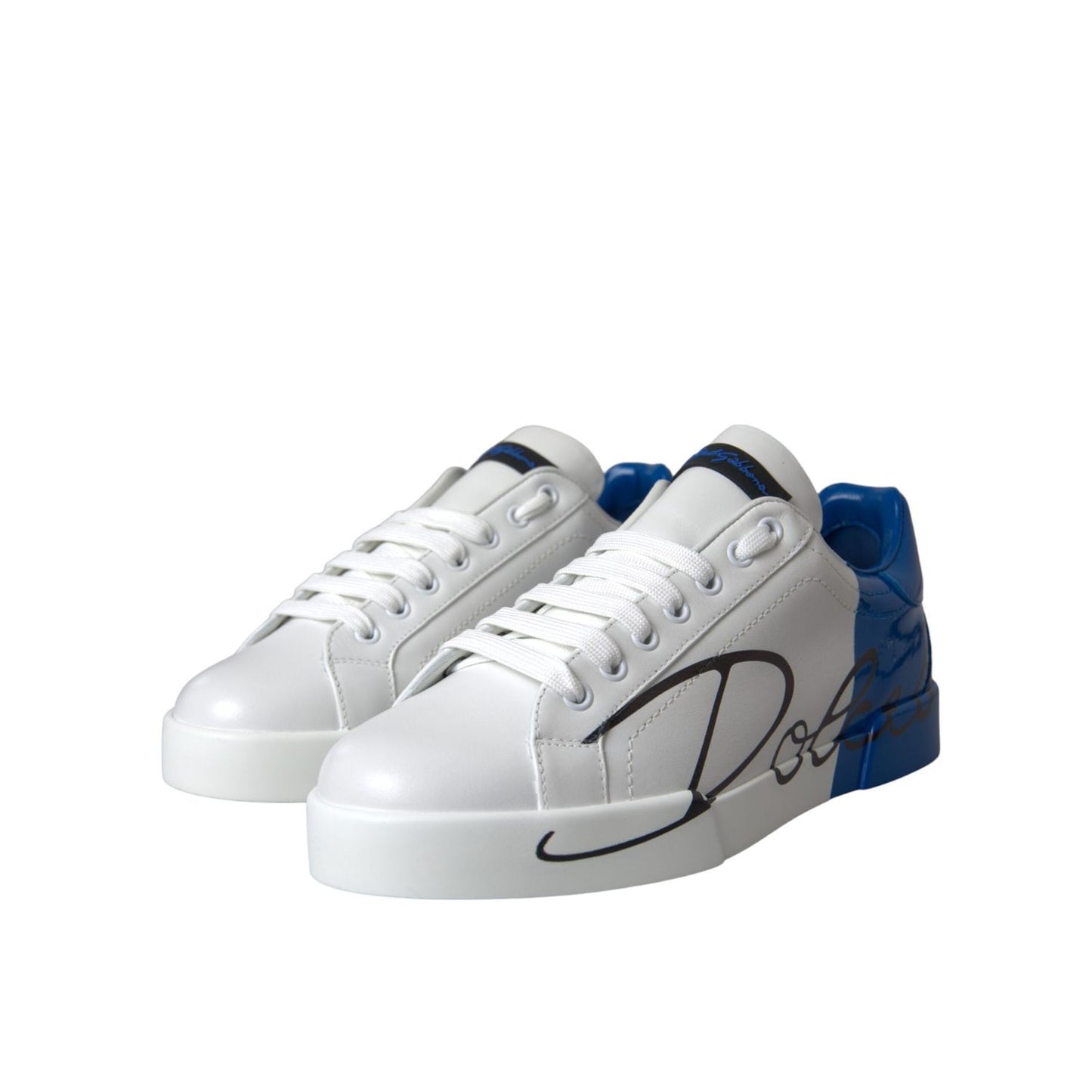Dolce & Gabbana White Blue Leather Logo Low Top Sneakers Shoes MV5698-39