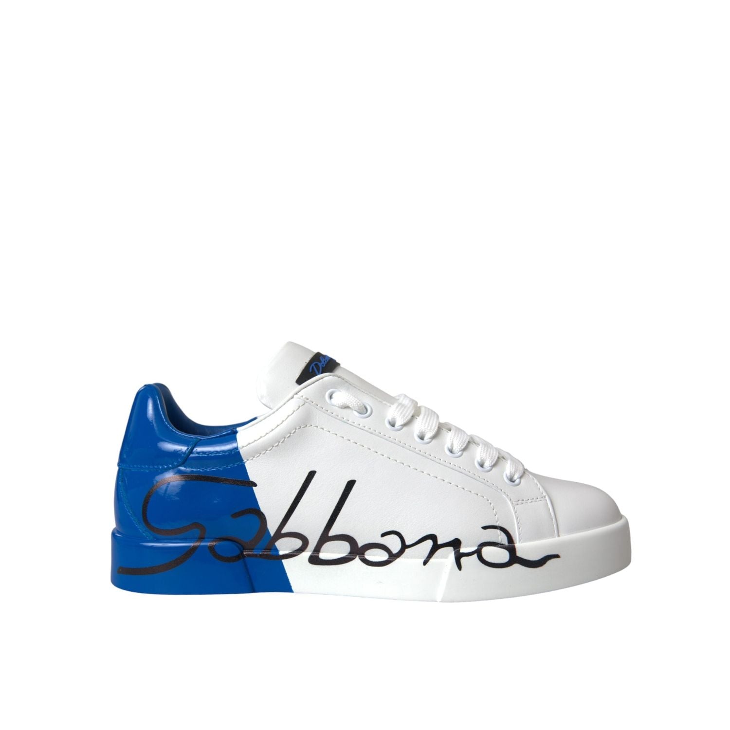 Dolce & Gabbana White Blue Leather Logo Low Top Sneakers Shoes