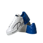 Dolce & Gabbana White Blue Leather Logo Low Top Sneakers Shoes MV5698-39
