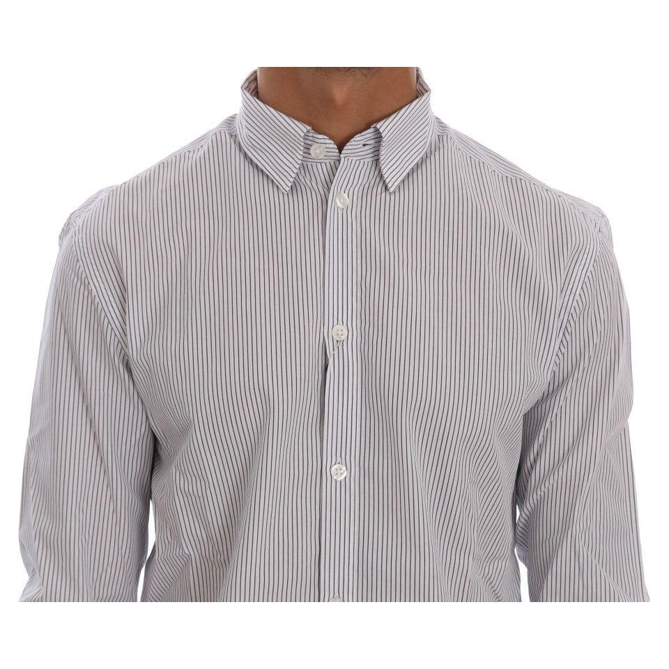 Frankie Morello White Blue Striped Casual Cotton Regular Fit Shirt