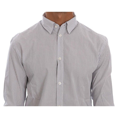 Frankie Morello White Blue Striped Casual Cotton Regular Fit Shirt