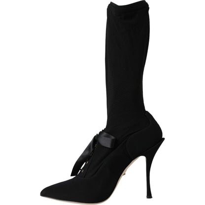 Dolce & Gabbana Black Stiletto Heels Mid Calf Boots Shoes
